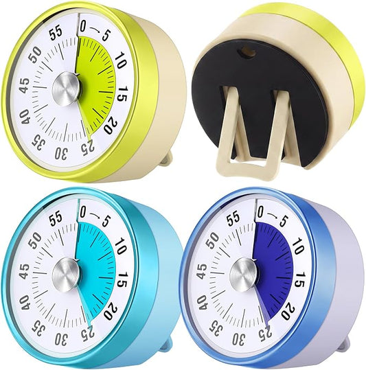 Blosssound 3 Pcs 60 Minute Visual Timers 3 Inch Mechanical Desk Countdown Timer with Magnetic Foldable Legs Hanging Hole Alarm Kitchen for Cooking Study Tool Meeting (Multicolor)