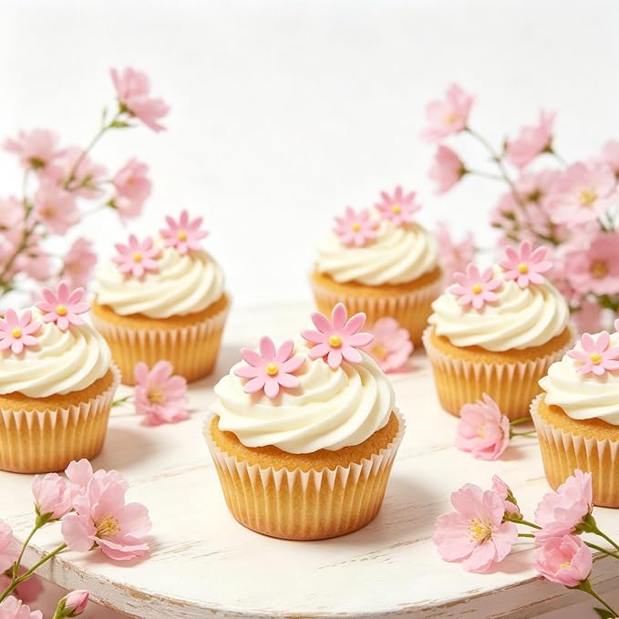 108 Count Edible Flower Cake Decorations, Small Edible Flowers, Sugar Flowers, Cakes & Cupcakes Toppers, Edible Dessert Decorations (0.8 Inch) (8 Petals Pink)