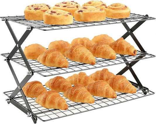 Cooling Racks For Cooking And Baking, 2/3/4-Tier Collapsible Cookie Cooling Rack With Adjustable 3 Setting Design Stackable Roasting Cooking Drying Wire Cooling Rack For Cookies Bread Baking