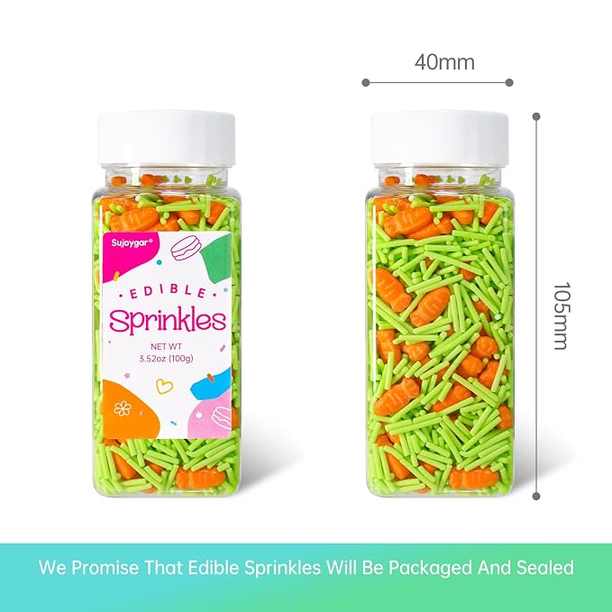Green Jimmies & Carrot Sprinkles for Cake Decorations, 3.52oz Easter Sprinkles Edible for Cupcakes Topper for Cupcakes Topper Baking Cookies Easter Spring Party Supplies