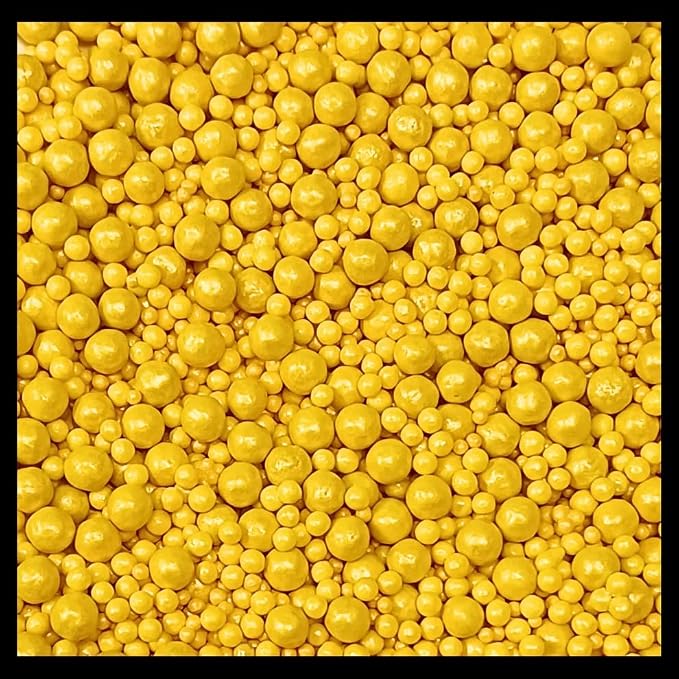 Confect Love Yellow Disco Ball Candy Sprinkles – Edible Decorative Sugar Pearls for Cake, Cupcake & Dessert Decorating | Vegan, Gluten-Free, Soy-Free, Dairy-Free, Palm Oil-Free – 4.2 Oz