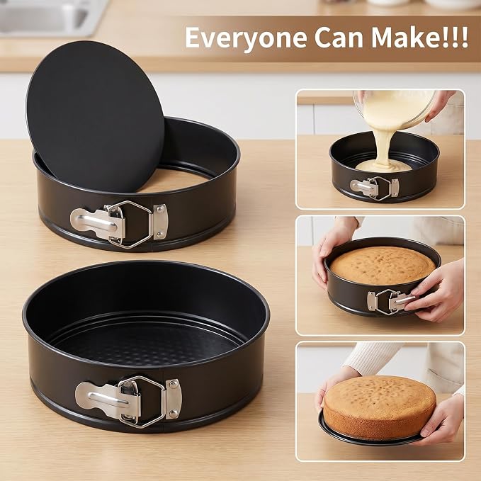 168Pcs Cake Pan Sets for Baking+ Cake Decorating Supplies, 6/8/10 Inch Round Cake Pan, 3 Nonstick Springform Cake Pans, Cheesecake Baking Pans withPiping Bags, 24 Pcs Nozzles, 3 Pcs Scrappers