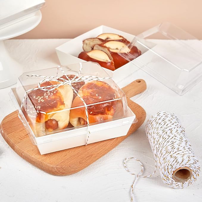 ZORRITA Paper Charcuterie Boxes with Clear Lids, 50 Pack, 5 Inch, White | Square To Go Dessert Containers, Small Bakery Boxes, For Cake, Cookies, Sandwich, Strawberries