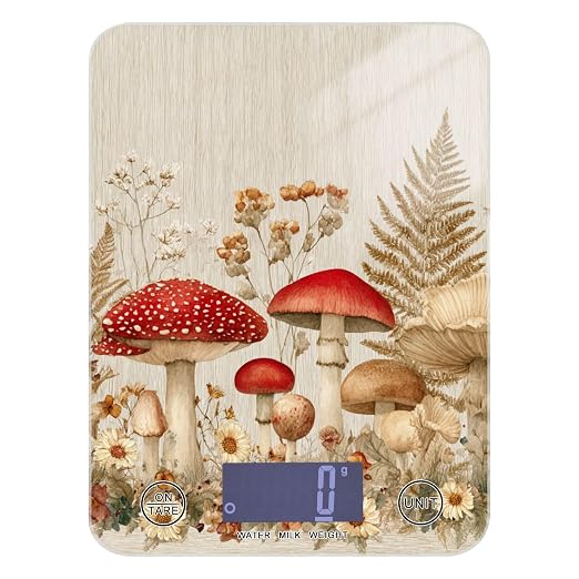 Food Scale Kitchen Scale for Baking Cooking Digital Food Weighing Measuring Scale Small Waterproof Electric Food Scale Watercolor Forest Mushroom Beige