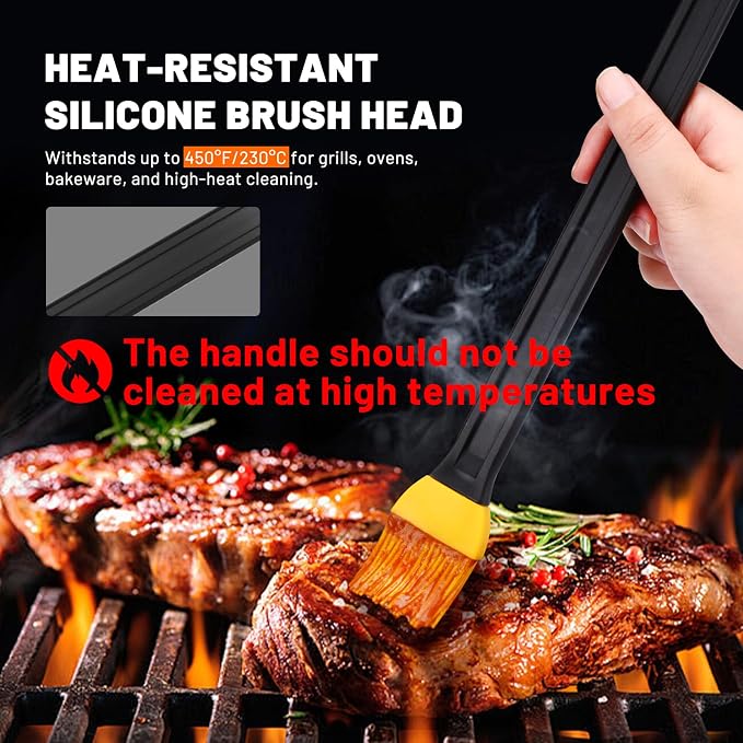 AmoreAngel CRAFTS 14in 2 Tone Silicone Basting Brush, Non-Slip Long Handle | This brush is ideal for high‑heat cooking BBQ, grilling, roasting as well as everyday saucing, egg washing, and basting