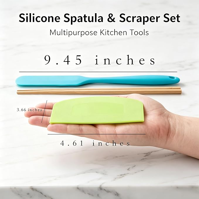 3 Pcs Silicone Jar Spatula Set + 4 Pcs Plastic Dough Bench Scraper, Heat Resistant Cream Butter Spreader, Flexible Bowl Scraper, Non-Slip Kitchen Baking Tools for Cake, Bread, Pastry Mixing