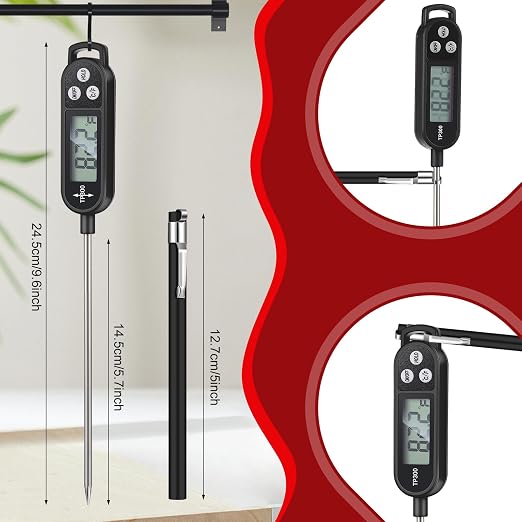 Copkim 6 Pcs Meat Thermometer Food Thermometer with Probe Water Liquid Instant Read Digital Thermometer Cooking Thermometer Supplies BBQ Kitchen Thermometer for Cooking Milk Yogurt (Black)