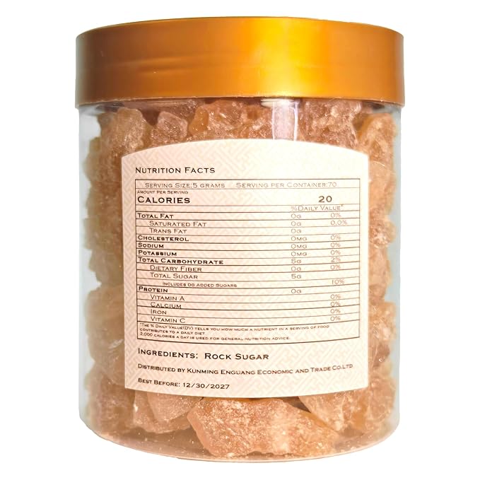 Natural Yellow Rock Sugar Crystals (黄冰糖), Traditional Cane Sugar Crystals for Tea, Desserts & Cooking, No Additives, 350g