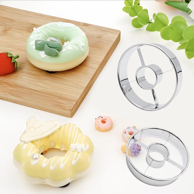 2 Pack Silvery Steel Donut Cutter, 3.86 Inch, Stainless Steel Doughnut Cutters for Frying, Baking, Perfect for Cookies, Donut Holes,and More