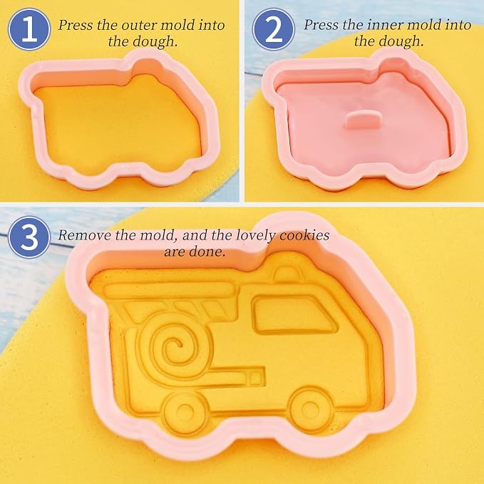 Transportation Vehicle Cookie Cutters with Cookie Stamps 8 Pcs Small Car Theme Cookie Stamps for Boys (Transportation Vehicle)