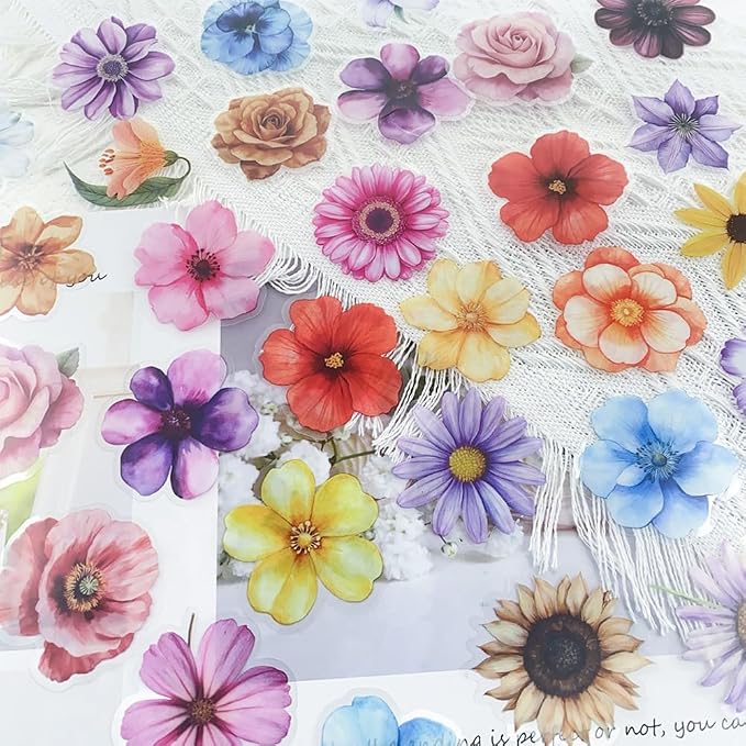 Flower Stickers,100pcs Vintage Flower Aesthetic Stickers Spring Colorful Flower Waterproof Decorative Decals for Journaling Scrapbooking Planners Laptops Favors Supplies
