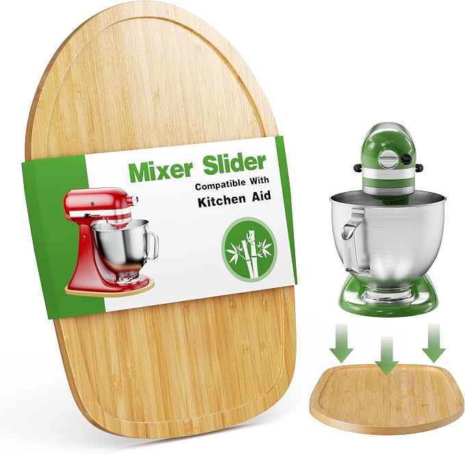 GuanQiao Food-Grade Bamboo Slider for KitchenAid 4.5-5 Qt Tilt Head Stand Mixer, Appliance Sliding Mat for Kitchenaid Artisan, Kitchen Countertop Storage Accessories Mixer Moving Tray Attachments