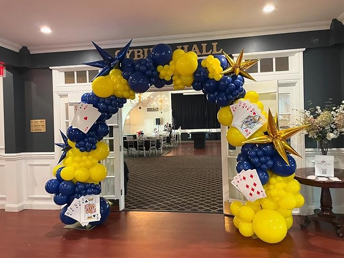 144Pcs Blue and Yellow Balloons Garland Arch Kit - 18 12 10 5 inch Navy Blue and Yellow Latex Party Balloons for Birthday Anniversary Baby Shower New Year 2026 Graduation Party Decorations