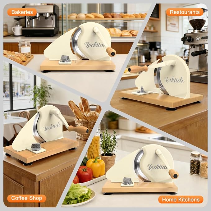 Manual Bread Slicer for Homemade Sourdough Bread, Hand Crank Bread Slicer With Scale Line, Suction Cups and Quality Solid Wood Base, Adjustable Thickness, Evenly Slice