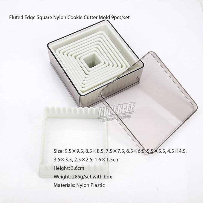 Multi-Shape Nylon Cookie Molds Round Square Star Plastic Geometry Biscuit Cutter Dough Mousse Bread Slicer DIY Bakery Utensils (Fluted Square)
