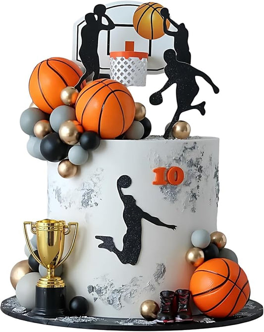 Basketball Cake Toppers, Qoadwem 29pcs Basketball Hoop Cake Decorations Sport Cake Party Decorations Sports Party Supplies With Cake Balls