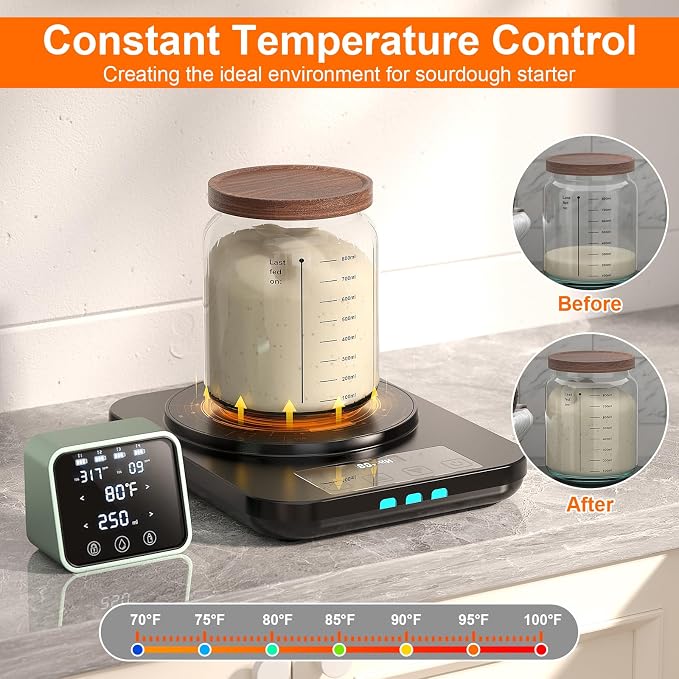 Sourdough Starter Warmer Mat - 24H Timer - Precise 1°F Thermostat Control (70-110°F) - Smart Memory Warming On/Off - Warming Heating Pad for Sour Dough Starter (Black)