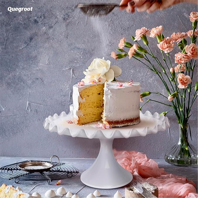 12-Inch Porcelain Round Cake Stand - White Dessert Stand for Wedding, Birthday Party