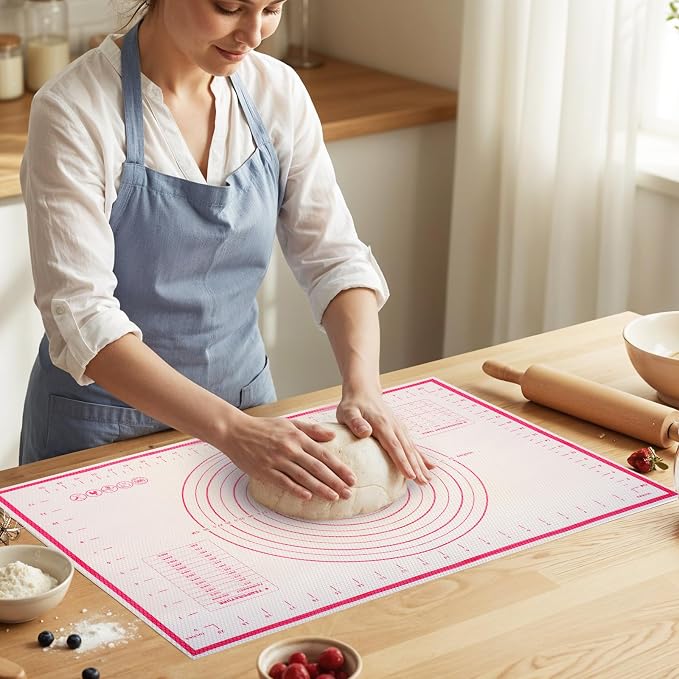 Silicone Baking Mat 23.6" × 15.7" Extra Large Pastry Dough Mat with Measurements For Rolling Dough Bread Pizza Pie Crust Fondant Making Oven Liner Kitchen Counter Non-Slip Non Stick Reusable