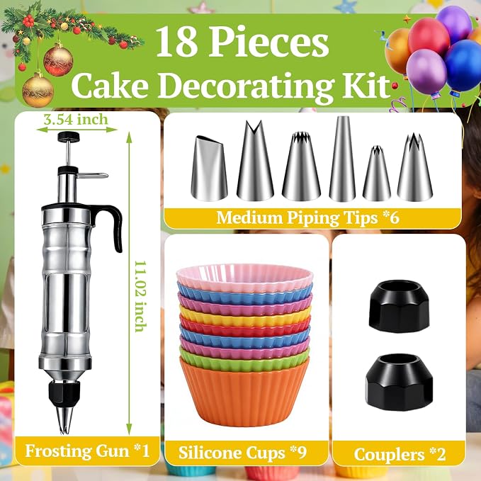 Suuker Dessert Decorating Syringe Set, Stainless Steel Frosting Kit | 6 Icing Tips, Piping Kit, Cake & Cupcake Decorating