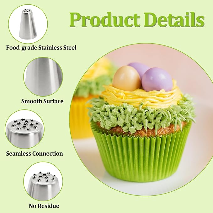 6 Pcs Grass Piping Tips,Cake Decorating Tips,Stainless Steel DIY Piping Icing Nozzle Tool for Cake Decorating Frosting Grass