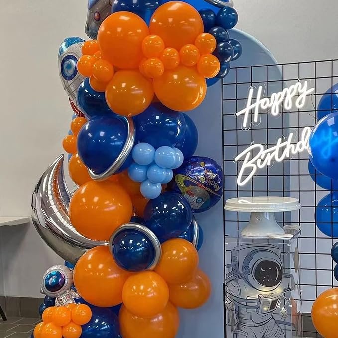 Blue and Orange Balloon Arch Kit, 100 Pcs Blue and Orange Balloon Garland Kit, Latex Balloons Different Sizes 18/12/10/5 inch for Birthday Graduation Space Themed Party Decorations