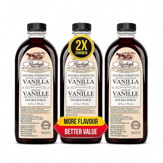 Rawleigh Double Strength Vanilla Flavoring – 2X Concentrated Vanilla from Pure Bourbon Madagascar Beans | Rich Baking Flavor, Use Less | 12 fl oz Value Size | Cost-Effective Alternative to Pure Vanilla Extract - Pack of 3