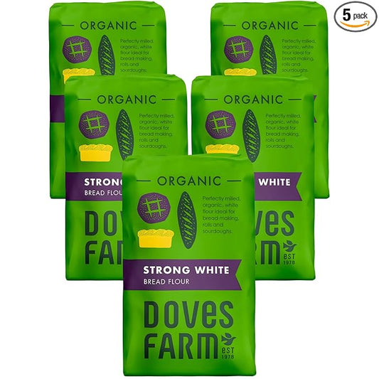 Doves Farm Organic Strong White Bread Flour 3.3 lb / 1.5 kg (Pack of 5) - High Protein British Baking Flour for Bread, Rolls and Sourdoughs | Kosher Certified & Vegan Friendly | Authentic UK Import