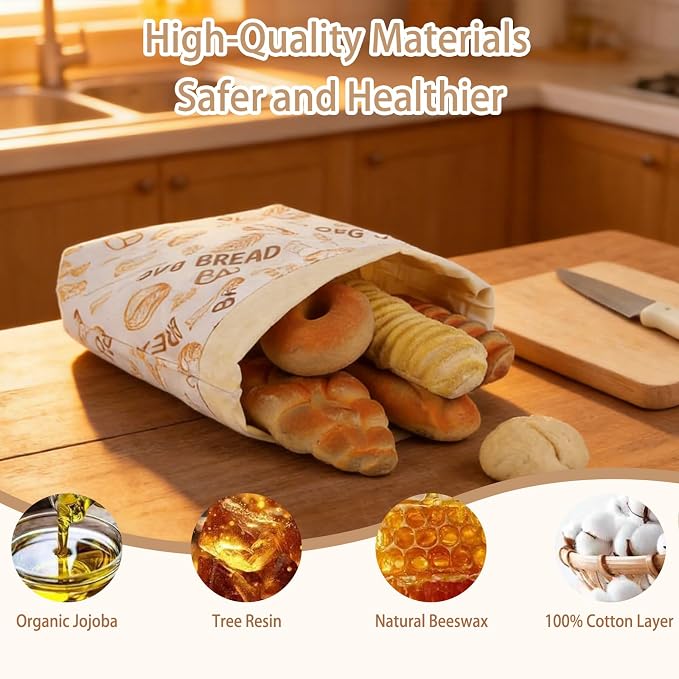 Beeswax Bread Bag for Sourdough, Large Linen Bread Bags for Homemade Bread with Wide Bottom, Washable & Eco-Friendly, Keeps Bread Fresh Longer, 2026 Upgraded Sourdough Storage Bag - 2 Pack