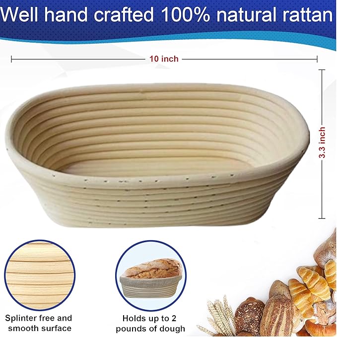 10 Inch Oval Bread Banneton Proofing Basket Set of 2, Sourdough Proofing Basket kit for Artisanal Baking – Bread Making Tools For Professional & Home Bakers (10 inch oval- 2 pack)