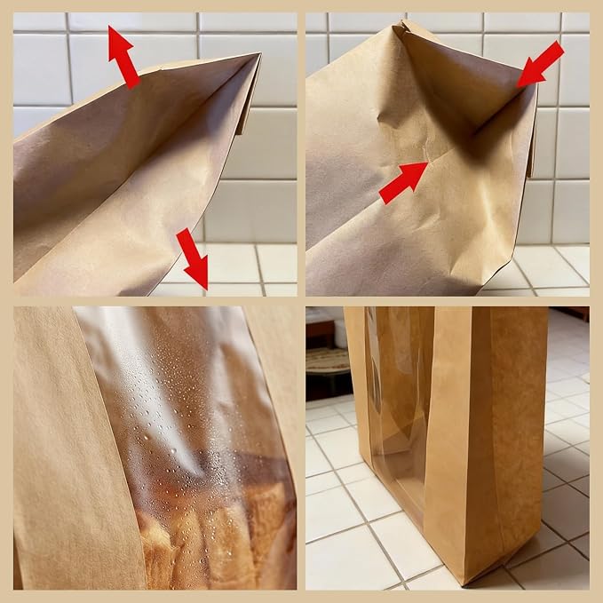 100 Pack Large Paper Bread Bags with Window & Tin Tie Tab Lock – Sourdough Bread Bags for Homemade Baking – Bakery Packaging for Gifting & Bake Sales 13.73" x 8.27" x 3.54"