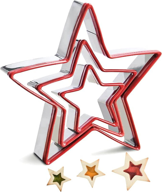 Star Cookie Cutters Set of 3, Stainless Steel Star Shape Cutters for Sandwich Biscuit Fondant Cake Cheese