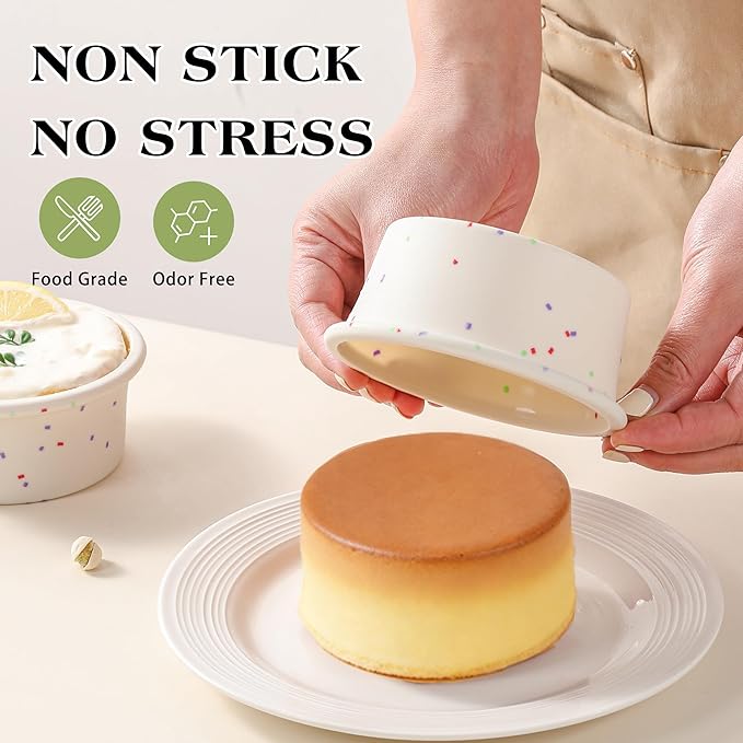 4 Inch Silicone Round Cake Pans with Metal Reinforced Frame, Nonstick Mini Smash Cake Molds for Baking, BPA Free – Set of 2 for Baby's First Birthday, Small Cakes, Desserts (Cream)
