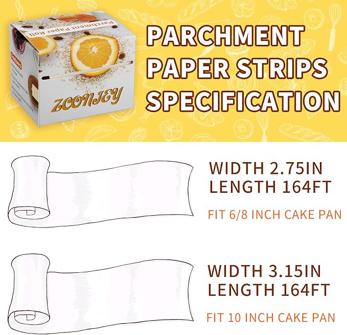 Non-stick Cake Pan Side Liner - Parchment Paper Strips for Cake Pan Circles, Bakeware Sheet Tray, Springform Pan, 2.75in x 164ft Pre-cut Baking Paper Roll, Oven & Microwave Safe