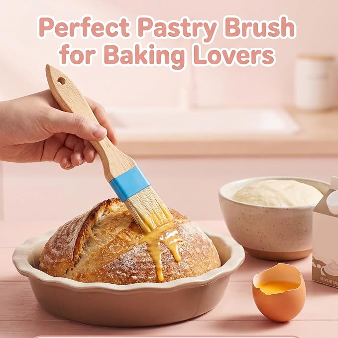 Pastry Basting Brush Food Brushes Heat Resistant Wooden Handle Pastry Brushes for Baking BBQ Brush for Cooking Butter Egg Wash Glazing Oil Sauce (1/1.5-2PCS)