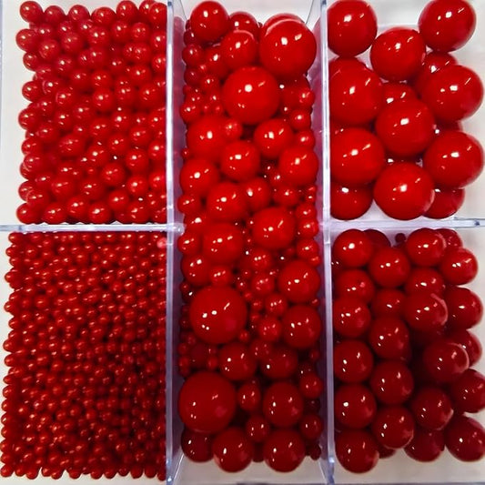 Edible Red Pearl Sprinkles for Cake Decorating, Mixing 4 Sizes Sugar Cupcake, Ice Cream, Donuts, Macaron Toppings Supplies 90g/ 3.17oz