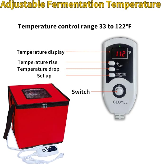Bread Proofing Box with Heater, Foldable Sourdough Dough Proofer with 33-122℉ Temperature Control,Starter Warmer for Making Bread, Pizza,Yogurt, Natto and Handmade Soap Red, 13.8 * 13.8 * 13.8inch