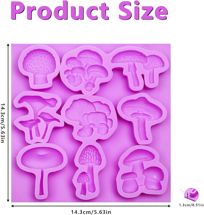 Mushroom Chocolate Mold, Mushroom Silicone Mold, Purple, 9 Cavities, Food-Grade, for Cake, Cupcake, Chocolate, Resin and Soap Crafts