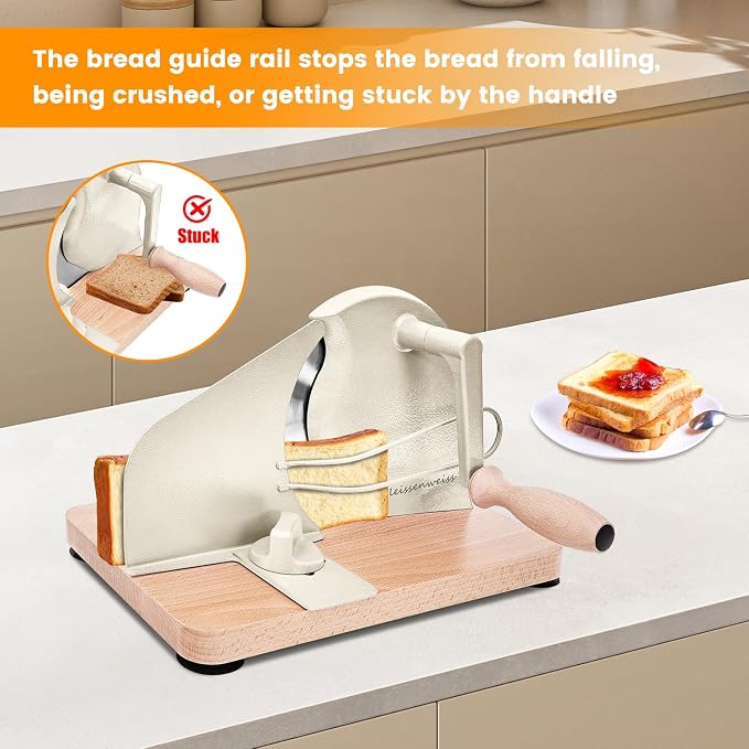 Stainless Steel Bread Slicer, Manual Sourdough Bread Cutter with Hand Crank and Adjustable Thickness, Bread Slicing Tool for Homemade Loaves, Toast, Bagels and Bakery Use