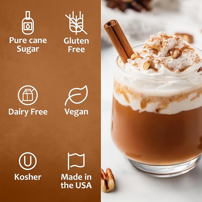 Syruvia Coffee Syrup, Pecan Pie Flavored Syrup for Drinks, Lattes, and Desserts – 25.4 fl oz - with Pump