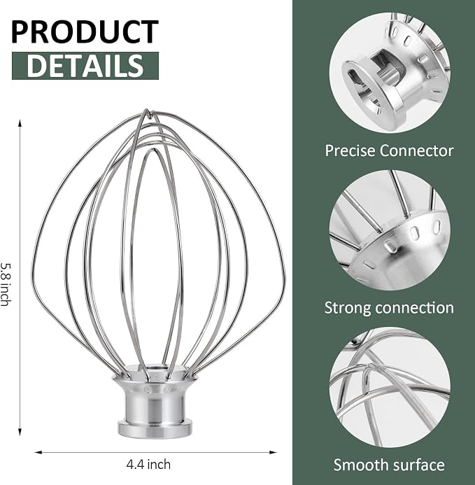 K45WW Stainless Steel Wire Whip for KitchenAid,Attachment for Kitchen aid 4.5 and 5-Quart Tilt-Head Stand Mixer