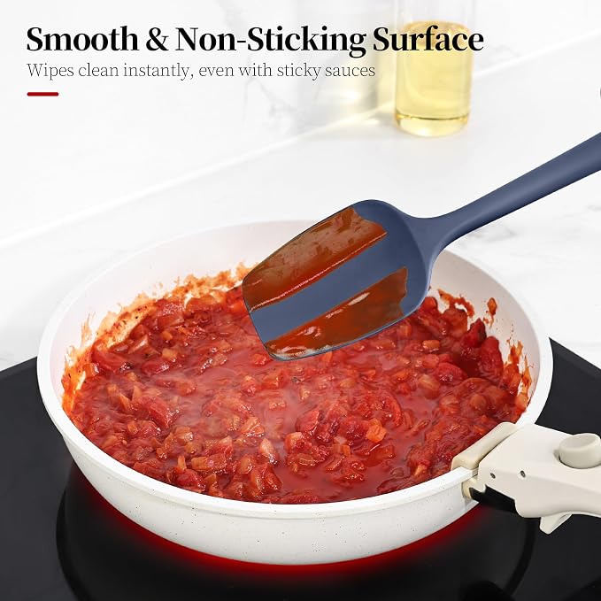 600ºF Heat Resistant Silicone Spatula Spoonula Set of 4, Blue | High Heat Food Safe Kitchen Use Scraper for Cooking Baking Mixing Scraping Stirring Cake Nonstick Cookware Pan Bowl