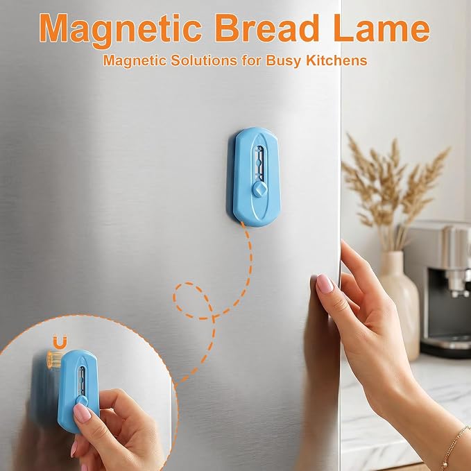 Bread Lame Dough Scoring Tool Set, Professional Sourdough Scoring Tool & Bread Scorer with 5 Razor Blades, Finger Protectors Bread Razor for Artisan Baking Blue