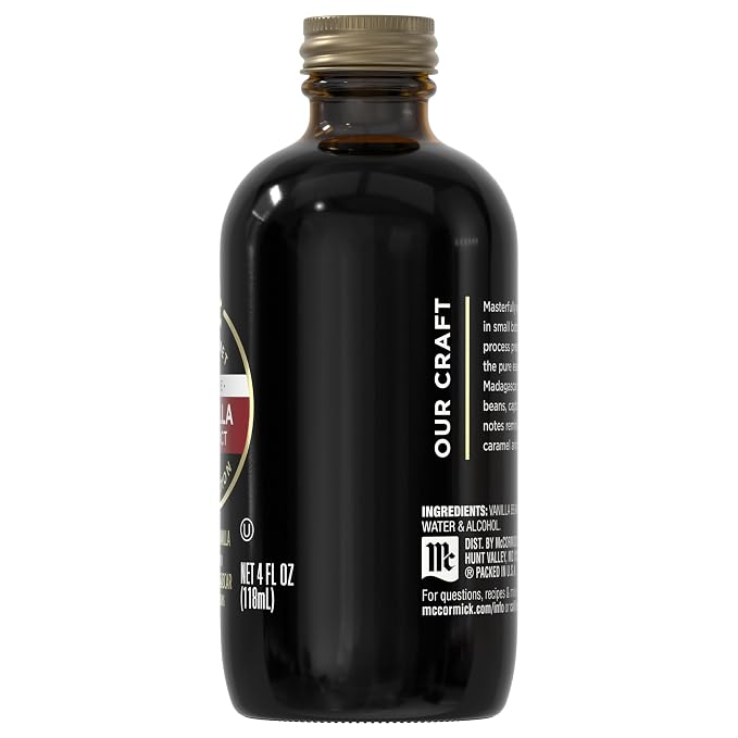McCormick Gourmet Collection Vanilla Extract, Pure, Our Best Herbs & Spices, Crafted in Small Batches with 100% Madagascar Vanilla Beans, Elevates Cookies, Pancakes, Waffles, Coffee, Sauces, Glazes, and More, 4 fl oz