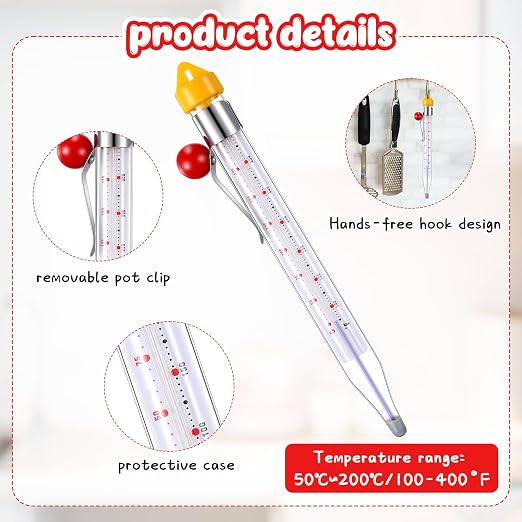 Photect Candy Thermometer with Pot Clip 8" Deep Fry Oil Thermometer for Candy Making Instant Read Cooking Food Sugar Syrup Jam Jelly Oil Temperature Kitchen Accessories (Mixed Color,3 Pcs)
