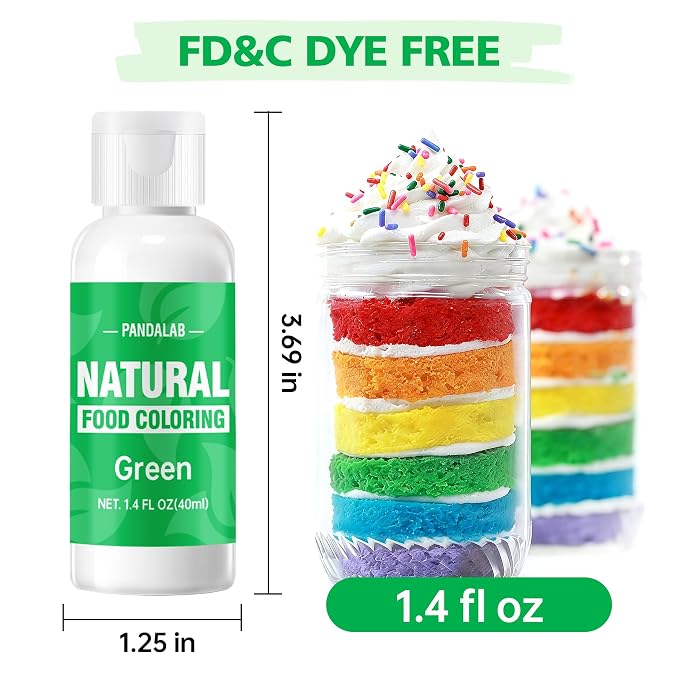Green Natural Food Coloring - Pandalab 40mL Plant-Based Concentrated Food Dye, No Artificial Dye, Vegan Edible Color for Baking, Cake Decorating, Icing, Frosting, Cookies, Candy, 1.4 Fl Oz