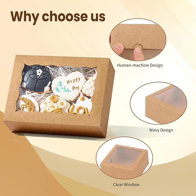 8 Pcs 8"x6"x2.5" Brown Bakery Boxes with Window, Gift-Ready Pastry Box for Chocolate Strawberries, Cookies, Macarons, Donuts, Truffles, Ores, Perfect for Different Holiday Celebrate