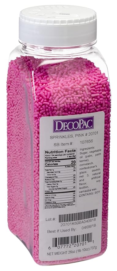 DecoPac Pink Sprinkles | Extra Large 26oz Pack | Cake Sprinkle Mix, Fancy Sprinkles For Cake Decorating, Handheld Container, Candy Sprinkles, Cake Sprinkles - Pink