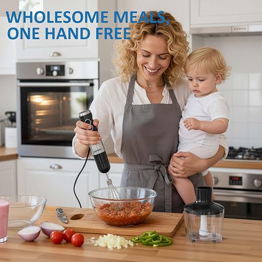 1000W Professional Hand Blender, 12-Speed Heavy Duty Immersion Blender with 10 Attachments, 20OZ Food Chopper, Stainless Steel Whisk, Milk Frother for Home Kitchen Use