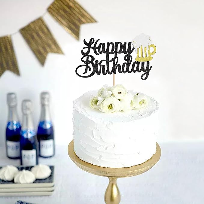 FBQ DIY Cake Topper Happy Birthday Beer Decorations Adult Men Women Beer Theme Party Supplies